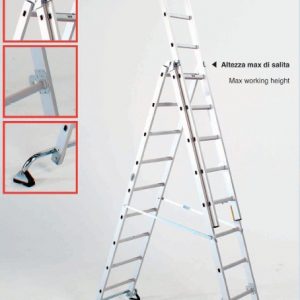 Scala in alluminio anodizzato allungabile a 2 elementi - Gradini 8+8